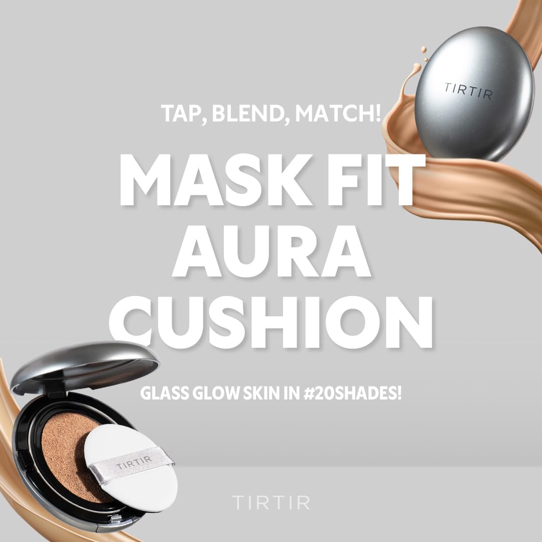 TIRTIR Mask Fit Aura Silver Cushion Foundation | Semi-glow Finish, Natural Coverage, Moisturizing, Lightweight, Korean cushion foundation (#21W Natural Ivory, Full Size, 0.63 Fl Oz)