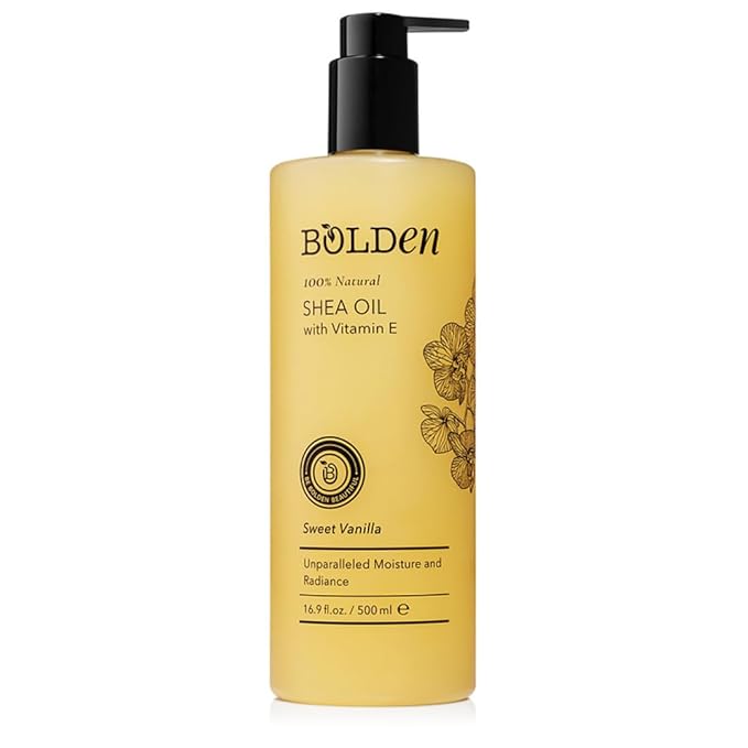 BOLDEN SHEA OIL with Vitamin E | 100% Natural | Unparalleled Moisture & Radiance for Skin & Hair | Sweet Vanilla Scented | 16.9 Fl Oz
