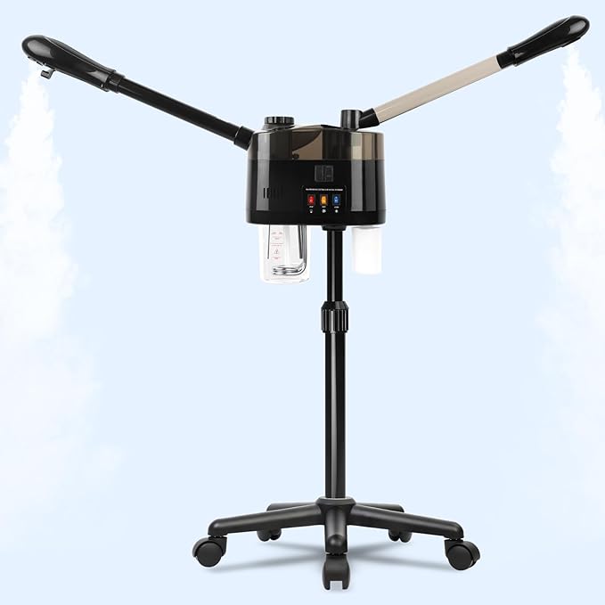Professional Facial Steamer with Ozone, Hot&Cold Mist Facial Steamer, Facial Humidifier on Wheels, Esthetician Steamer for Facial Deep Cleaning and Moisturize, Suitable for Spa, Salon and at Home Use