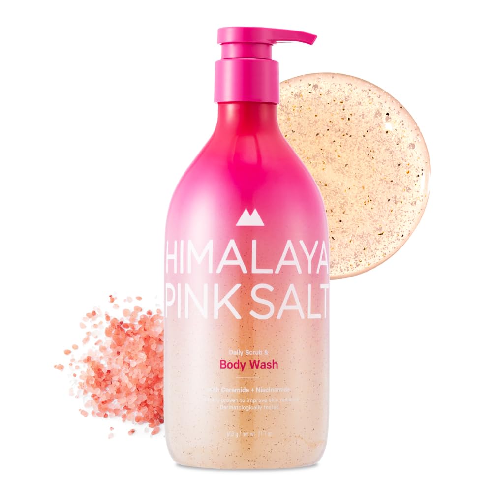 HIMALAYA PINKSALT Daily Scrub & Body Wash - Exfoliating Body Scrub, Dead Sea Salt & Himalayan Pink Salt, Natural Moisturizing Bodywash, Retinol & Hyaluronic Acid Shower Gel, Korean Skincare 21.1oz