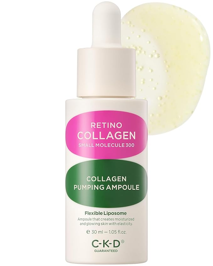 CKD Retino Collagen Small Molecule 300 Collagen Pumping Ampoule, Dual Function Face Ampoule for Wrinkle Care & Tone Correction, Anti-aging Serum to Improve Skin Density & Firmness, 1.01 fl. oz.