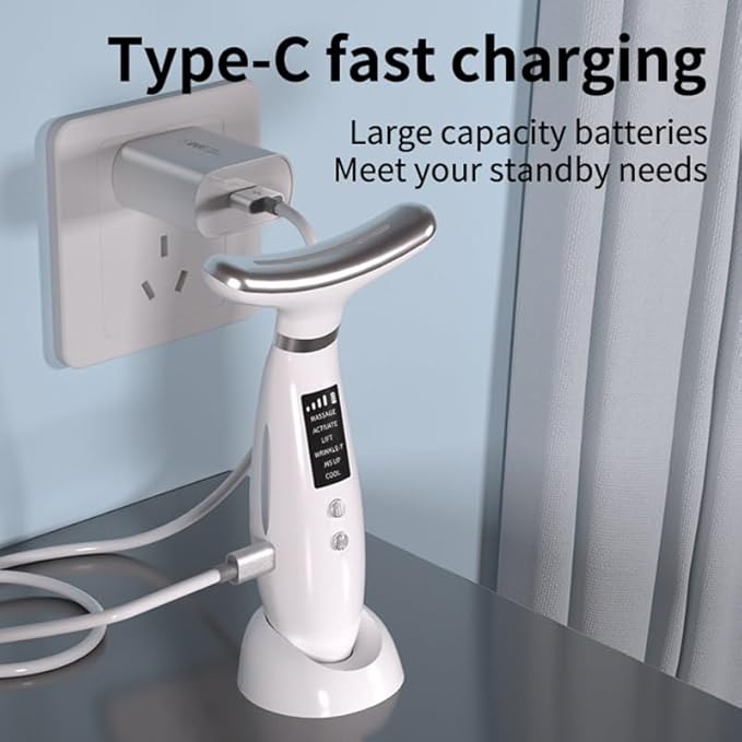 Facial Massager -7 Color Red-Light-Therapy for Face and Neck for Wrinkles, Double Chin, Vibrating Facial Massager with Thermals (Pink8)