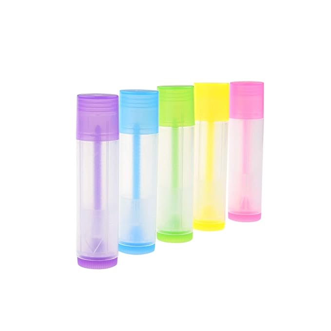 Kare & Kind DIY Lip Balm Container Tubes - 50-Pack (10x5 Colors) - Including 50 Writeable & Printed Lip Balm Stickers - Twist Mechanism and a Cap - 3/16 Oz (5.5 ml) - Moisturizing