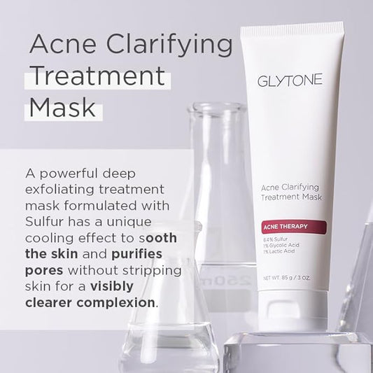 Glytone Acne Treatment Mask for Face with Sulfur & Glycolic Acid Face Mask, Acne Spot Treatment, Acne Skin Care Face Mask, 3oz