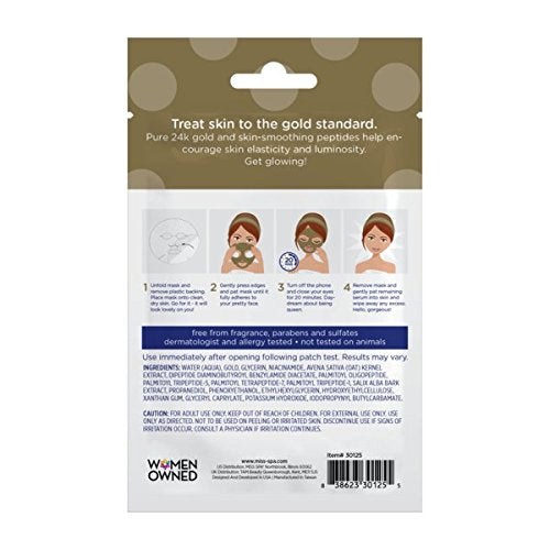 MISS SPA Illuminating 24K Gold Facial Sheet Mask Set, Antioxidant-Rich Peptides, Hydrated Glowing Complexion, Anti-Aging, Anti-Wrinkle, Skin Care for Women, 4-Pack