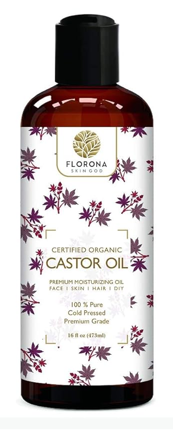 Florona Castor Oil USDA Organic - 16 fl oz for Hair Care, Skin Care, Aromatherapy, Massage