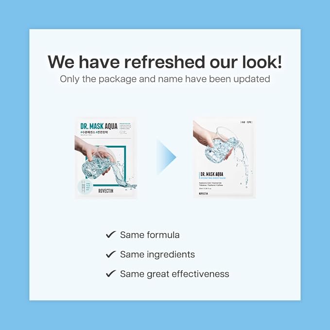 ROVECTIN] Dr. Mask AQUA (5 ea.) - 7 Layers of Hyaluronic Acid Facial Mask Sheet with Niacinamide (Vitamin B3) and Panthenol (Vitamin B5)