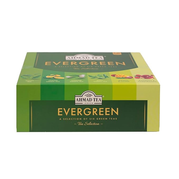 Ahmad Tea Green Tea, Evergreen Selection Pack Teabags, 60 Foil Teabags - Caffeinated & Sugar-Free