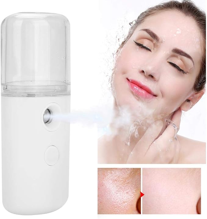 30ml Mini Nano Facial Mister Sprayer, USB Handy Cool Face Care Mist Sprayer Steamer for Hydrating Moisturizing (White)