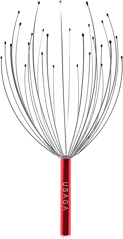 USAGA 28 Fingers Head Scratcher, Head Massager, Scalp Massager for Scalp Body Relaxing (Red)