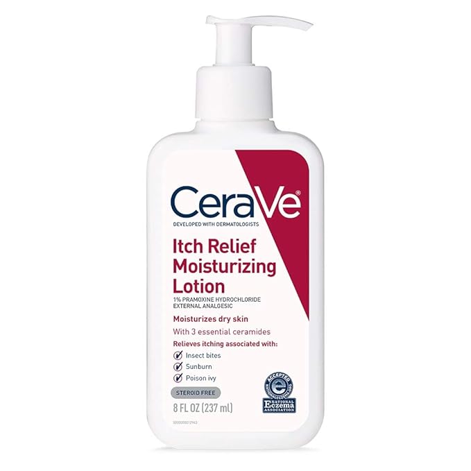 CeraVe Anti Itch Moisturizing Lotion with Pramoxine Hydrochloride, Relieves Itch with Minor Skin Irritations, Sunburn Relief, Bug Bites, 8 Ounce