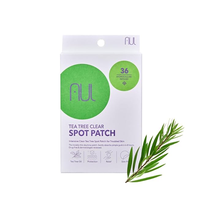 AUL Spot Patch Tea tree clear – Hydrocolloid Acne Pimple Patch for Fast Healing, Gentle on Skin, Invisible Wear, Dermatologist-Approved, Vegan-Friendly, 36 Count