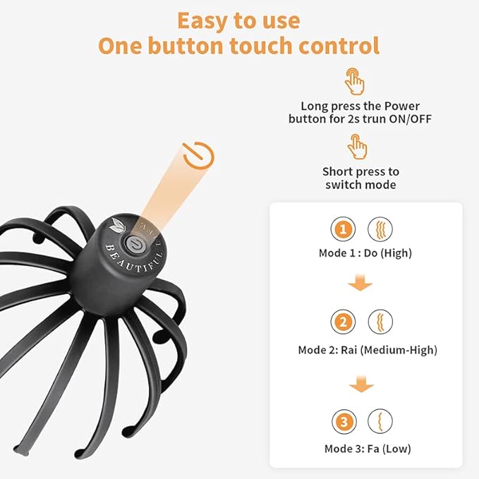 Electric Scalp Massager with 3 Modes, 360 Degree Head Massager, Cordless Portable Head Scratcher for Stress Relax