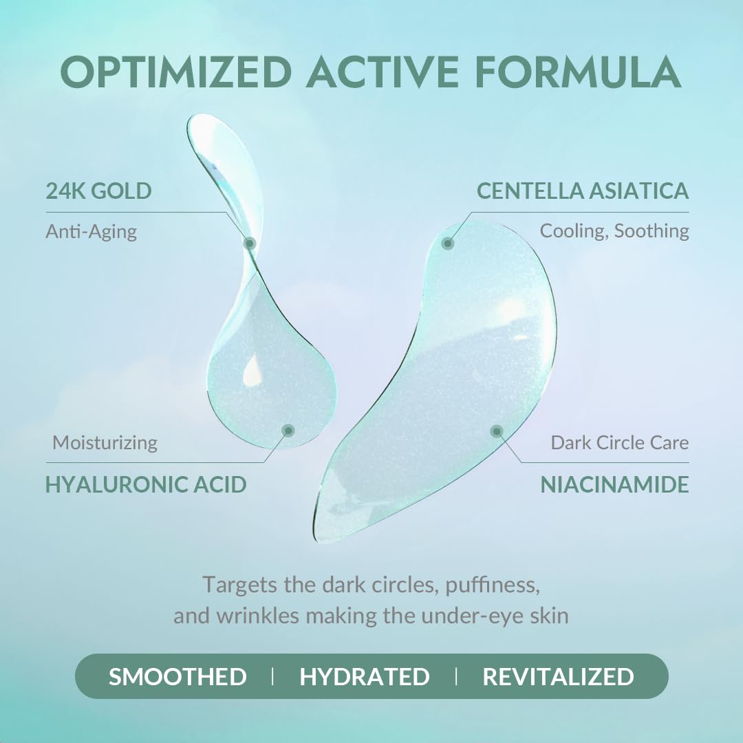 MIZON Cicaluronic Vegan De-puffing Eye Gel Patch, 24K Gold & Cica Under Eye Mask, Reduces Puffy Eyes, Dark Circles and Wrinkles (21 pairs)