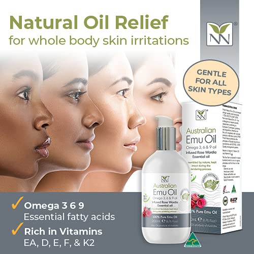 Y-Not Natural Ultra Pure Australian Emu Oil - Luxury, Hospital Grade Emu Oil 200 mL | Free Range Aboriginal Omega 3, 6 & 9 Oil Infused with Rose Wardia - The Ultimate Moisturizer for Skin, Hair, Nails, and Scalp