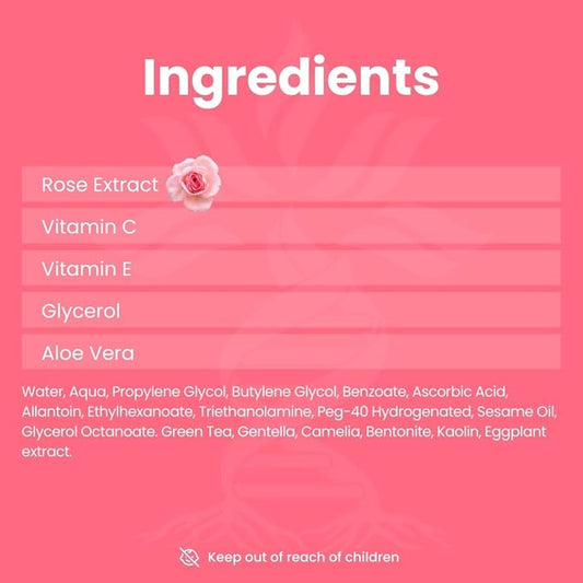 Rose Facial Mask, with Rose Extract, Vitamin C, Glycerol, Aloe vera, Vitamin E for Moisturizing, Smooth and Skin Glowing, 4.23 Oz (120G)