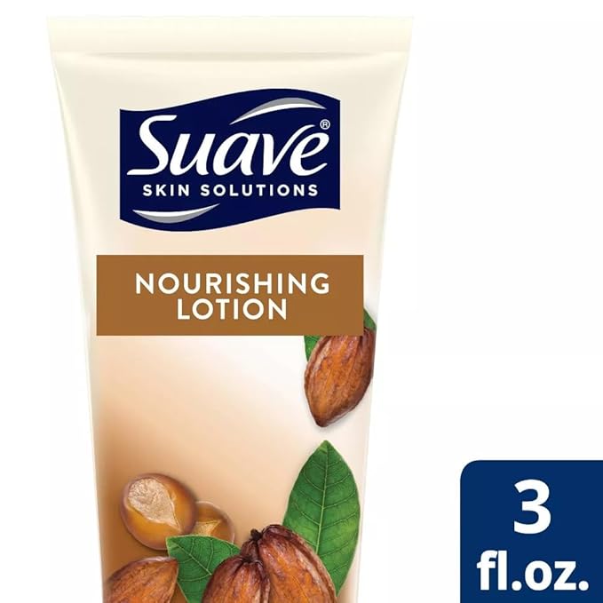 Suave Lotion, Cocoa Butter Shea – Nourishing Hand & Body Lotion, Travel-Size Lotion for Extremely Dry Skin, Moisturizing Cream for Glowing Skin, 24H Moisture, 3 Oz (Pack of 3)