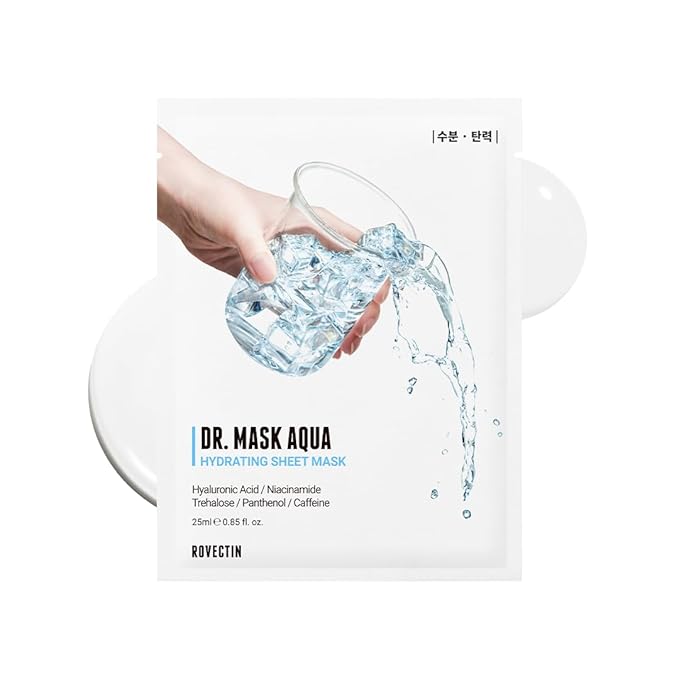 ROVECTIN] Dr. Mask AQUA (5 ea.) - 7 Layers of Hyaluronic Acid Facial Mask Sheet with Niacinamide (Vitamin B3) and Panthenol (Vitamin B5)
