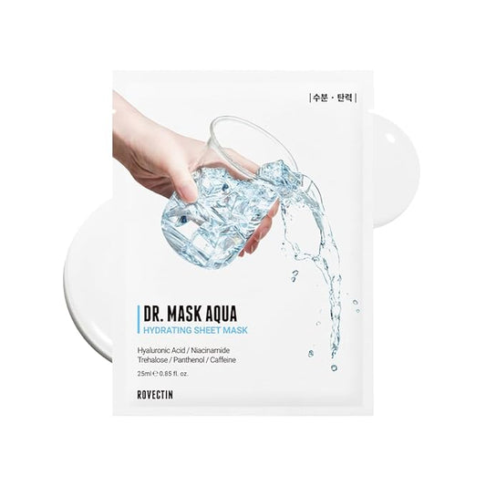 ROVECTIN] Dr. Mask AQUA (5 ea.) - 7 Layers of Hyaluronic Acid Facial Mask Sheet with Niacinamide (Vitamin B3) and Panthenol (Vitamin B5)