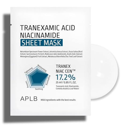 APLB Tranexamic Acid Niacinamide Sheet Mask 10pcs | TRANEX NIAC CEN™ 17.2% 0.85 FL.OZ/Korean Skincare, Long lasting hydration, Blemish Care, Helps with skin discoloration