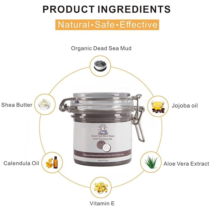 Princess Pippa's Place Dead Sea Mud Mask for Face & Body- Dead Sea Mask with Coconut Oil- Skin Care Face Mask for Pore Reducing, Cleansing, Detoxifying- Anti Aging & Acne Mask Treatment (8.8 Oz)