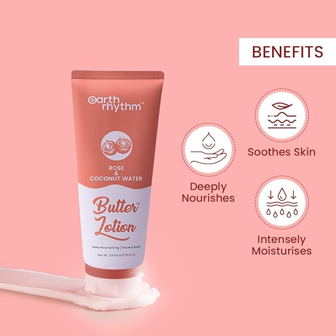 Rose & Coconut Water Butter Lotion | Soothing, Deeply Nourishing & Intensely Moisturising | for All Skin Type | Men & Women