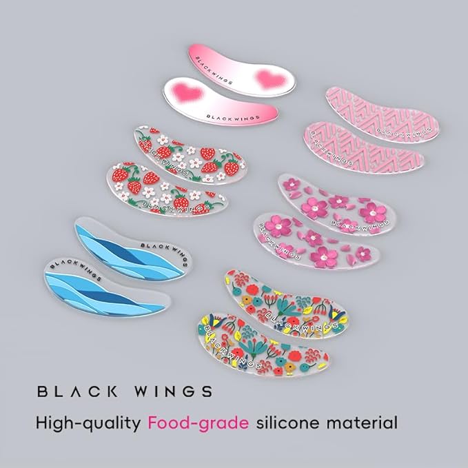 Black Wings 6 Pairs Silicone Eye Patches with Self-Adhesive Design - Cute Bear & Rabbit Inspired Eye Care Patches (stripe 6 pairs)