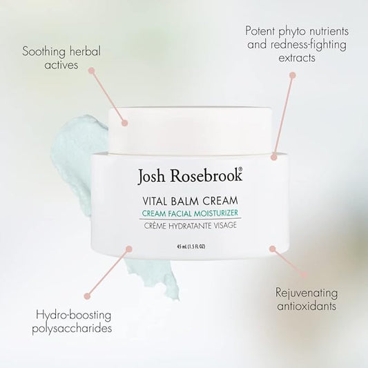 Josh Rosebrook Vital Balm Cream - High Performance Rich Facial Moisturizer, Protects Skin Barrier for All Skin Types Including Dehydrated and Mature. - 22mL - .75 Oz