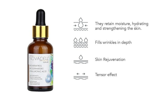 Grape Seed Facial Serum with Resveratrol, Bioceramides and Hyaluronic Acid - Favors Elasticity & Firmness, Intensively Fills Wrinkles - 30 ml