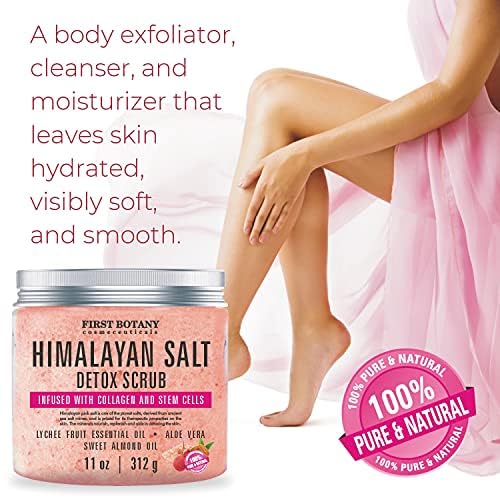 First Botany Himalayan Salt Body Scrub with Collagen & Stem Cells, Natural Exfoliating Salt Scrub Body & Face Souffle (20 oz)