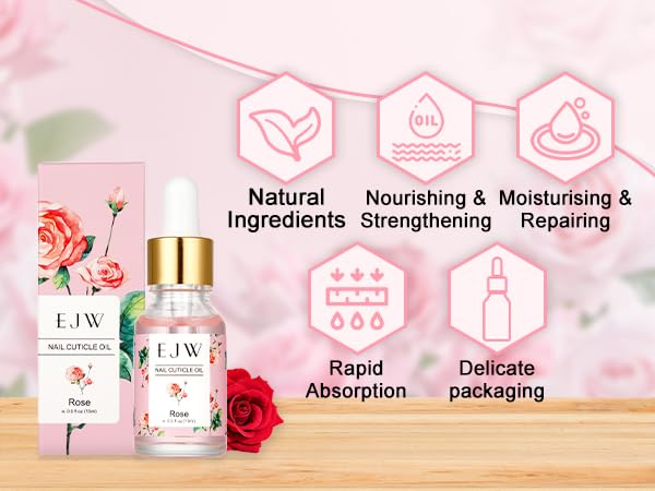 EJW Cuticle Oil for Nails, Rose and Milk Honey, Improves Hangnails and Hand Lines, Contains Vitamin E and Jojoba Oil, Natural Ingredients