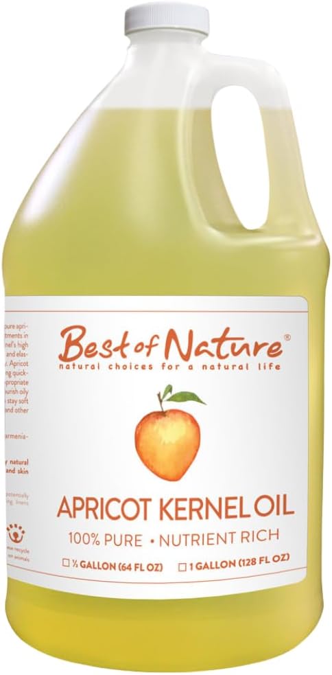 Best of Nature 100% Pure Apricot Oil – Lightweight Massage & Body Oil, Unscented Moisturizer for Hair, Skin, Face, Ideal Carrier Oil for Essential Oils, Gallon (128 fl oz)