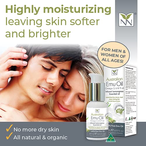 Y-Not Natural Ultra Pure Australian Emu Oil - Luxury, Hospital Grade Emu Oil 60 mL | Free Range Aboriginal Omega 3, 6 & 9 Oil Infused with Lemongrass - The Ultimate Moisturizer for Skin, Hair, Nails, and Scalp