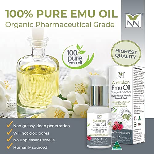 Y-Not Natural Ultra Pure Australian Emu Oil - Luxury Emu Oil 60 mL - Free Range Aboriginal Omega 3, 6 & 9 Infused with Rose Wardia - The Ultimate Moisturizer for Skin, Hair, Nails, and Scalp