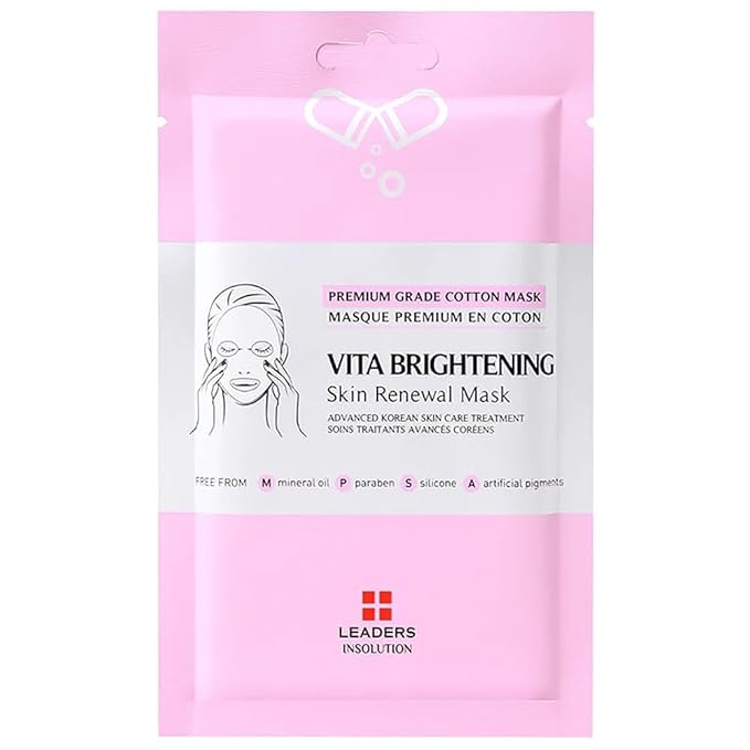 Leaders Insolution VITA Brightening Skin Renewal Mask | Vitamin C & Niacinamide for Dark Spot Reduction and Luminous Glow | 100% Natural Cotton Sheet for Dull Skin (5 Sheets)