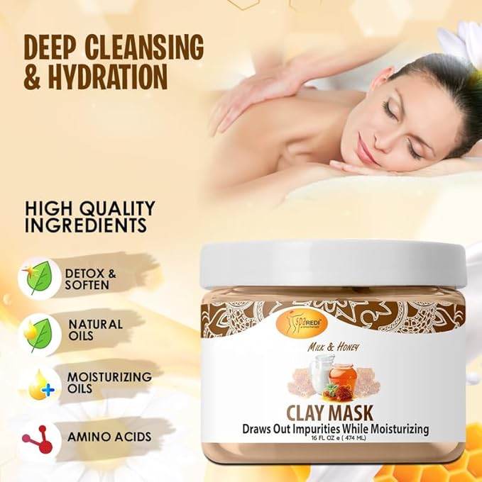 SPA REDI - Clay Mask - Pedicure and Body Deep Cleansing, Skin Pore Purifying, Detoxifying and Hydrating - Natural Bentonite Clay, Infused with, Amino Acids, Panthenol and Comfrey Extract