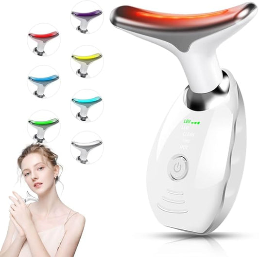 Facial Beauty Device, Portable Facial Skin Care Tools, Based on LED, Thermal, Vibration Technology, 7 Color Led Face and Neck Beauty Device for Home Use