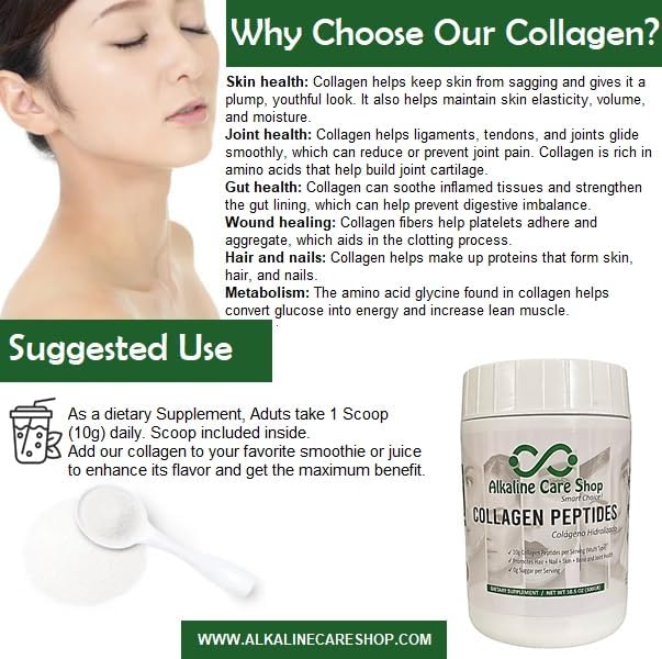 Alkaline Care |Hydrolyzed Collagen Peptides for Women & Men |Multi-Type Unflavored Collagen Powder Protein for Hair, Bones, Skin, Nails & Joints | 10g Collagen Peptides per Serving | 10.5Oz (300g)