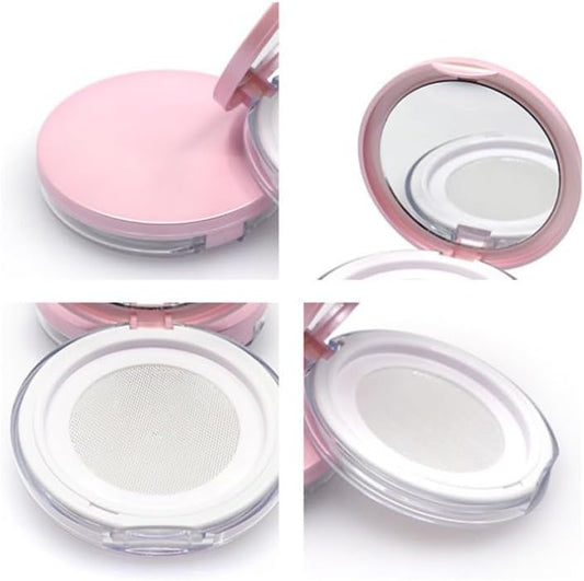 2 Pcs Powder Container with Puff Reusable Empty Compact Powder Makeup Case with Elasticated Net Sifter and Mirror Travel Container Case Portable for Women