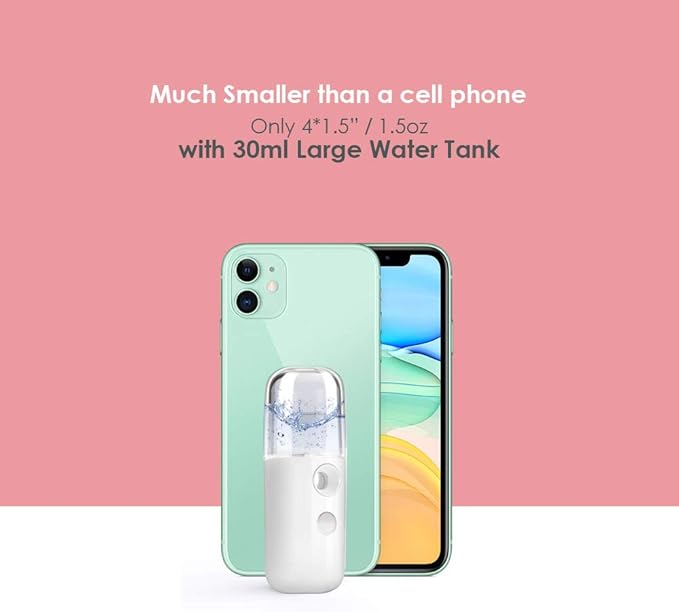 GIVERARE 2 Pack Nano Facial Steamer, Handy Mini Mister, USB Rechargeable Mist Sprayer, 30ml Visual Water Tank Moisturizing&Hydrating for Face, Skin Care, Eyelash Extensionss-White