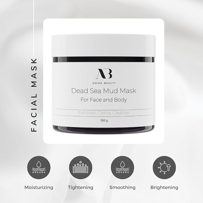 Amira Beauty Dead Sea Mud Mask for Face and Body - Reduces Pores, Acne, Blackheads and Texture - For All Skin Types 11.OZ