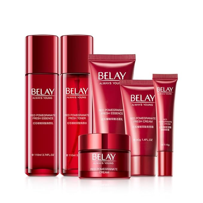 Pomegranate Hyaluronic Acid 6-Piece Set Skin Care Set Skin Care Routine For Women Renewal & Hydration With Facial Cleanser, Serum, Eye Cream Valentine's Day Gift