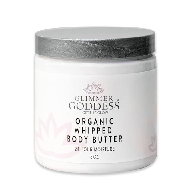 GLIMMER GODDESS Organic Whipped Body Butter- Morrocan Mint, Vegan, 24 Hr Hydration, Less Stretch Marks, All Skin Types, Child-Safe, Organic, 8 oz