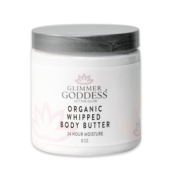 GLIMMER GODDESS Organic Whipped Body Butter- Pink Grapefruit, Vegan, 24 Hr Hydration, Less Stretch Marks, All Skin Types, Child-Safe, Organic, 8 oz