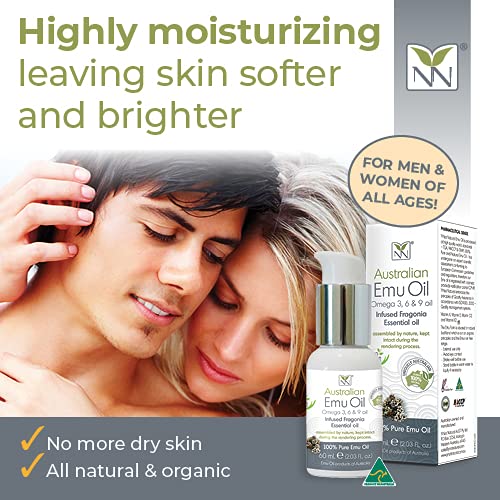 Y-Not Natural Ultra Pure Australian Emu Oil - Luxury Emu Oil 60mL - Free Range Aboriginal Omega 3, 6 & 9 Infused with Fragonia - The Ultimate Moisturizer for Skin, Hair, Nails, and Scalp