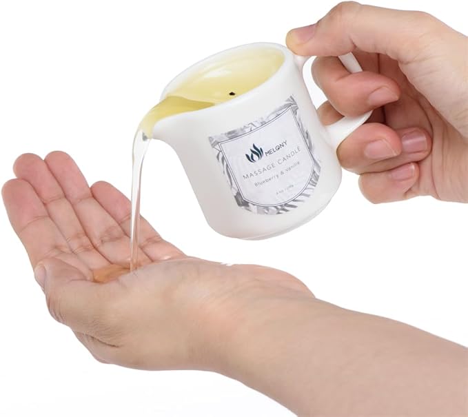 MELONY Soy Massage Oil Candle | Blue & Vanilla | Low Temp | 2.82 OZ / 80G | Perfect Intensive Skin Treatment Candle | Nourishing with Almond Oil, Shea Butter & Cocoa Butter | Massage & Moisturise