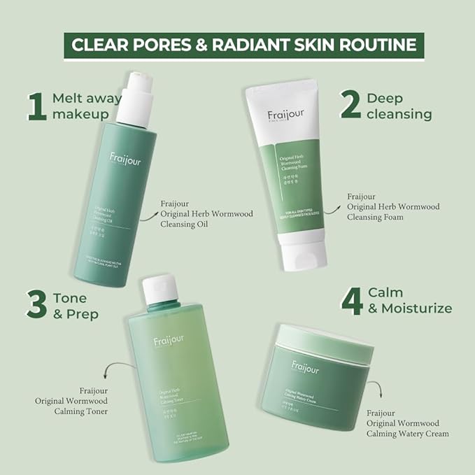 Herb Wormwood Cleansing Oil – Korean Deep Cleansing Makeup Remover & Pore Minimizer for Oily, Acne-Prone Skin, AHA BHA Exfoliation, Olive & Jojoba Oils, Lightweight, 7.1 fl.oz.