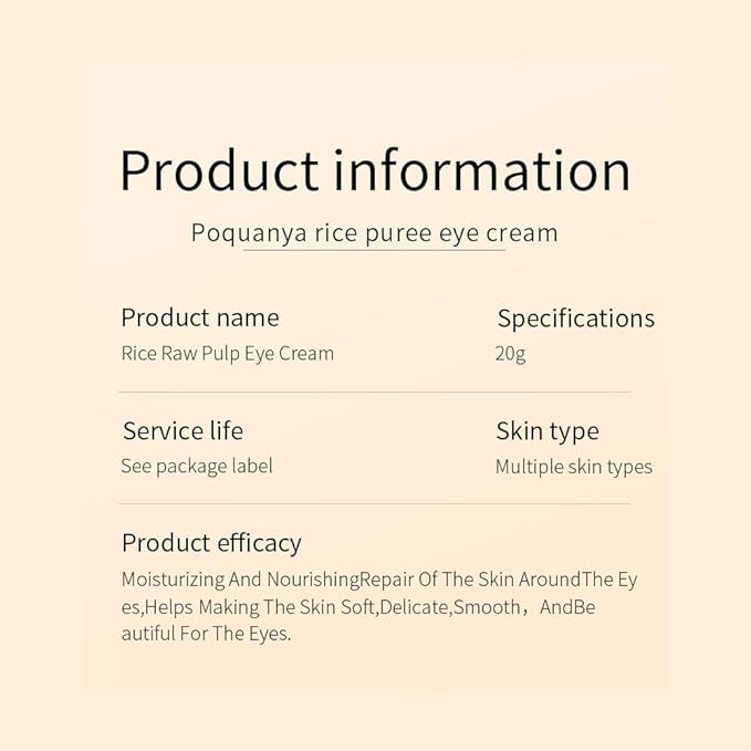 BIOAQUA Rice Raw Pulp Under-Eye Cream Rice Extract Moisturizing Smooth Nourishing Under-Eye Skin 20g / 0.7oz