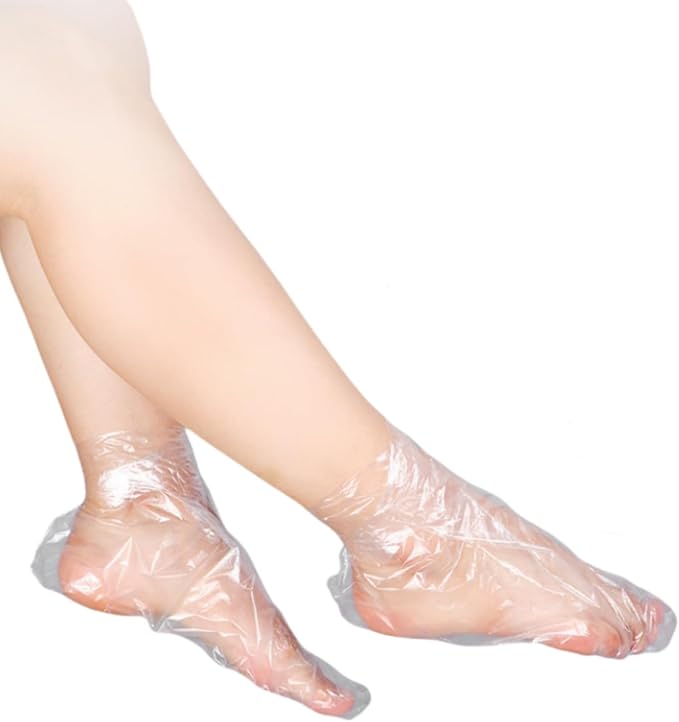 Zittop 100Pcs Plastic Foot Covers 2024 Upgrade Disposable Socks, Paraffin Bath Foot Moisturizer Socks, Prevent Dry and Cracked feet and moisturize feet (100P Transparent)