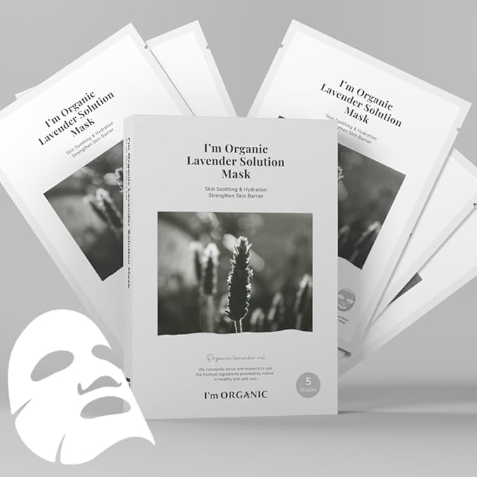 I'm ORGANIC - Lavender Solution Mask with Organic Lavender Oil | Skin Soothing | Hydrating | All Skin Types | 5 Masks